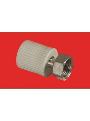 Муфта с накидной гайкой 20х1/2" с метал втулкой FV-Plast (Чехия) СЕРЫЙ